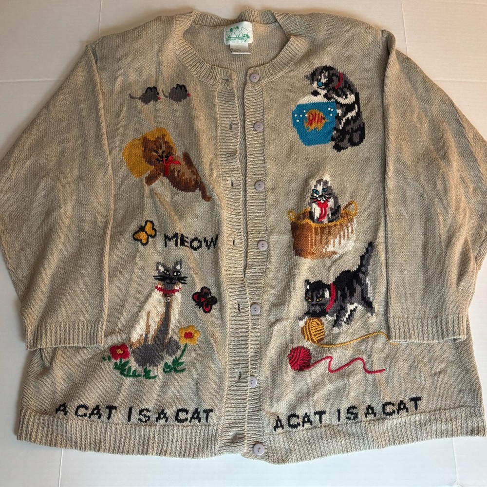 The Quacker Factory A Cat is A Cat Cardigan Sweater